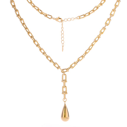 Collar Cadena De Herradura Con Colgante De Gota De Agua Chapado En Oro De 14K