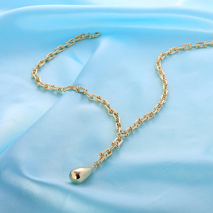 Collar Cadena De Herradura Con Colgante De Gota De Agua Chapado En Oro De 14K