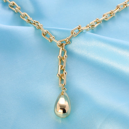 Collar Cadena De Herradura Con Colgante De Gota De Agua Chapado En Oro De 14K