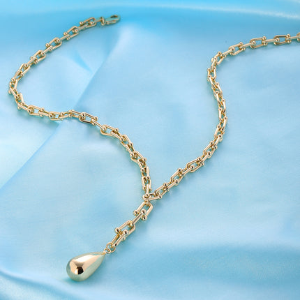 Collar Cadena De Herradura Con Colgante De Gota De Agua Chapado En Oro De 14K