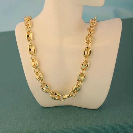 Collar Con Diseño De Eslabones Curvos Cobre Chapado En Oro 14K