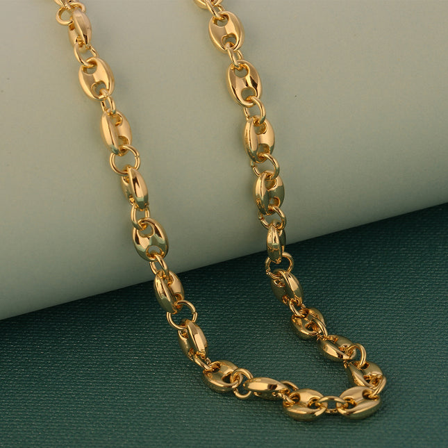 Collar Con Diseño De Eslabones Curvos Cobre Chapado En Oro 14K