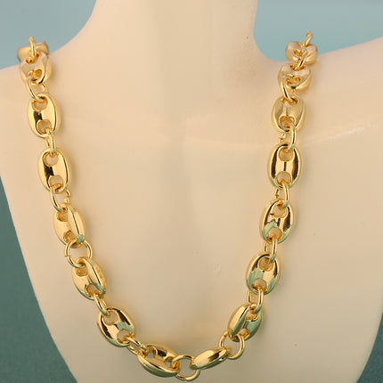 Collar Con Diseño De Eslabones Curvos Cobre Chapado En Oro 14K