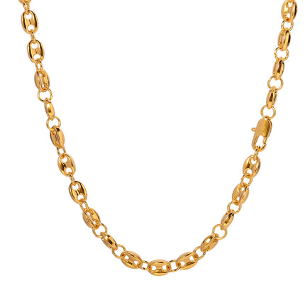 Collar Con Diseño De Eslabones Curvos Cobre Chapado En Oro 14K