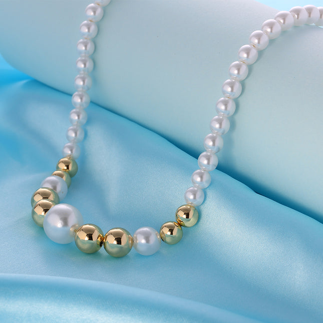 Collar De Perlas Sintéticas Con Detalles En Cuentas De Cobre Chapadas En 14K