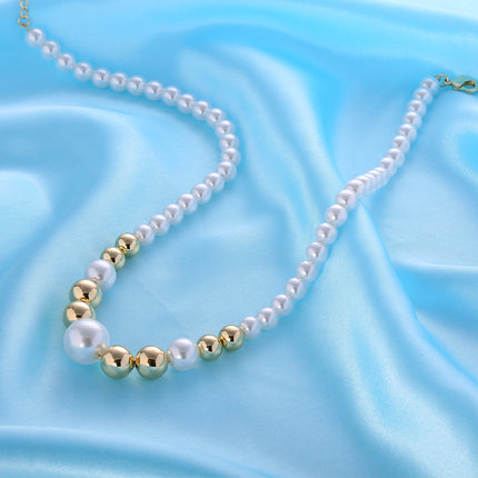 Collar De Perlas Sintéticas Con Detalles En Cuentas De Cobre Chapadas En 14K
