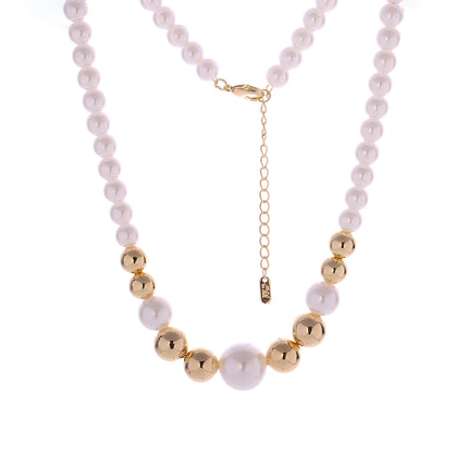 Collar De Perlas Sintéticas Con Detalles En Cuentas De Cobre Chapadas En 14K