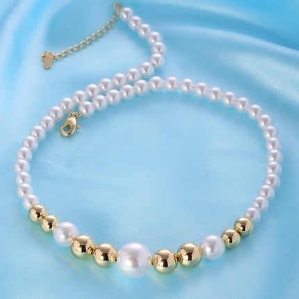 Collar De Perlas Sintéticas Con Detalles En Cuentas De Cobre Chapadas En 14K
