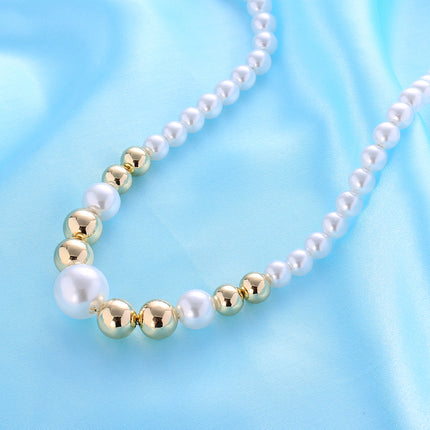 Collar De Perlas Sintéticas Con Detalles En Cuentas De Cobre Chapadas En 14K