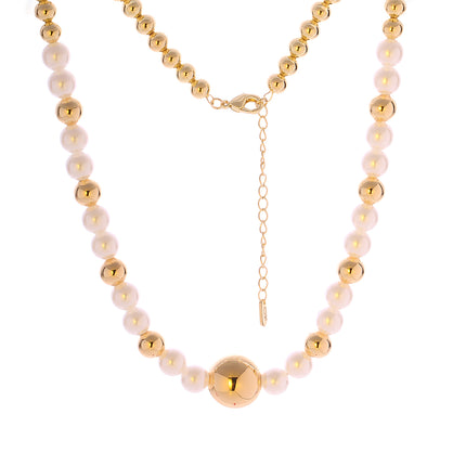 Collar De Perlas Sintéticas Y Cuentas De Cobre Chapadas En Oro 14K Elegante
