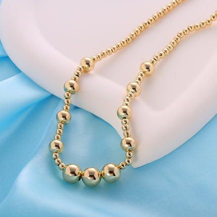 Collar De Cuentas Redondas De Bolas De Diferentes Tamaños, Chapado En Oro 14K