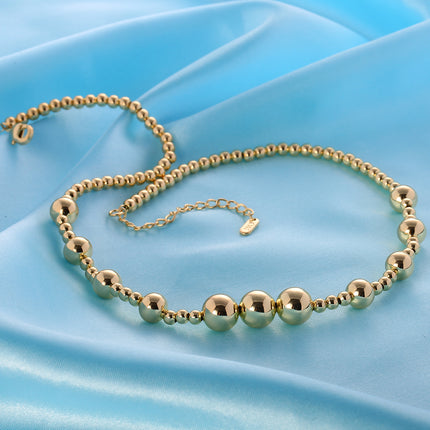 Collar De Cuentas Redondas De Bolas De Diferentes Tamaños, Chapado En Oro 14K