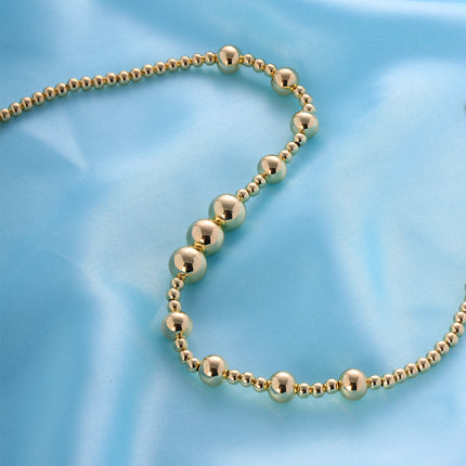 Collar De Cuentas Redondas De Bolas De Diferentes Tamaños, Chapado En Oro 14K