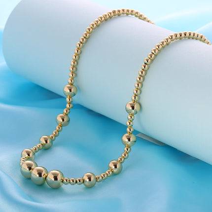 Collar De Cuentas Redondas De Bolas De Diferentes Tamaños, Chapado En Oro 14K