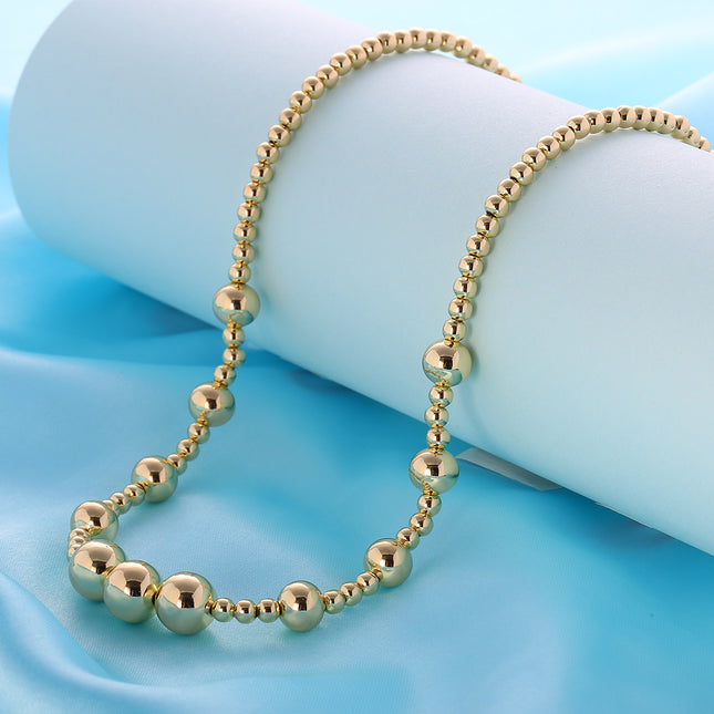 Collar De Cuentas Redondas De Bolas De Diferentes Tamaños, Chapado En Oro 14K