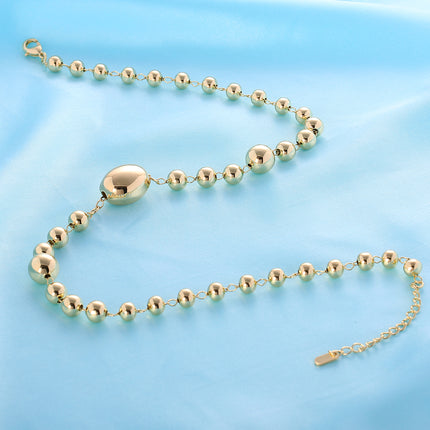 Collar Ronda Con Cuentas Cobre Chapados En Oro 14k Estilo Simple Para Mujer