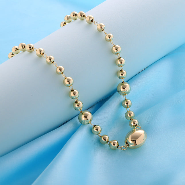 Collar Ronda Con Cuentas Cobre Chapados En Oro 14k Estilo Simple Para Mujer