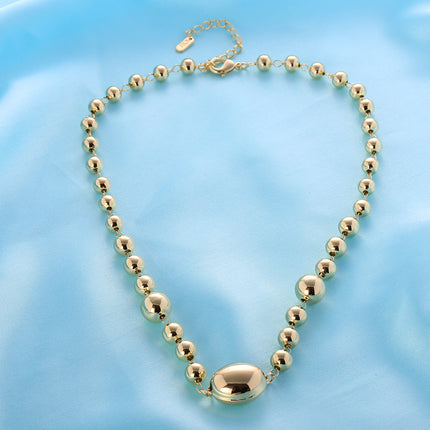Collar Ronda Con Cuentas Cobre Chapados En Oro 14k Estilo Simple Para Mujer