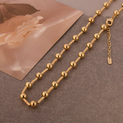 Collar De Oro 14K Con Bolas Geométricas De la Suerte, Diseño En Cobre Dorado