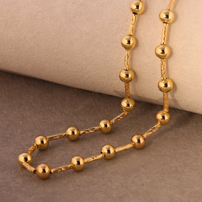Collar De Oro 14K Con Bolas Geométricas De la Suerte, Diseño En Cobre Dorado
