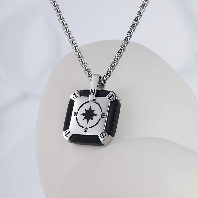 Collar Con Diseño Colgante Cuadrado Y Resistente al Desgaste Para Hombre De Acero Inoxidable