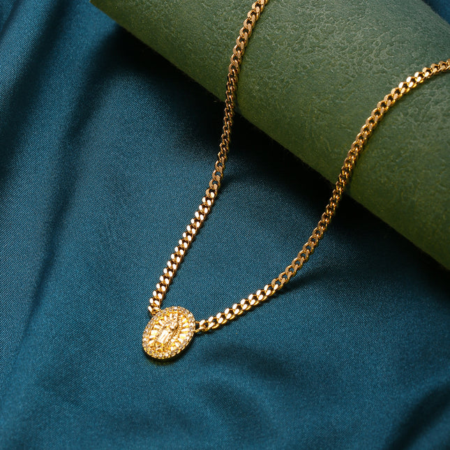 Collar Elegante De 14K Estilo Ins Con Colgante De Virgen María