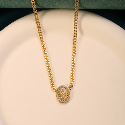 Collar Elegante De 14K Estilo Ins Con Colgante De Virgen María