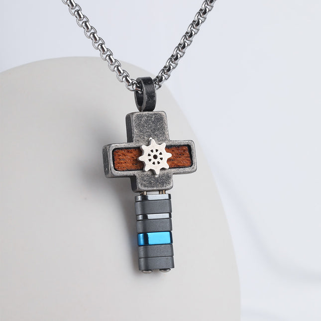Collar Para Hombre Con Diseño Colgante De Cruz Vintage de Moda De Acero Inoxidable