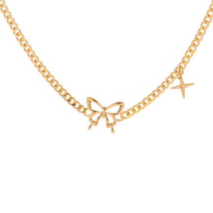 Collar Simple De Estilo Retro 14K Oro Con Colgante De Lazo Y Estrella