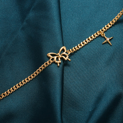 Collar Simple De Estilo Retro 14K Oro Con Colgante De Lazo Y Estrella