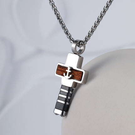 Collar Con Diseño Colgante De Cruz Bicolor De Estilo Hip-Hop De Acero Inoxidable