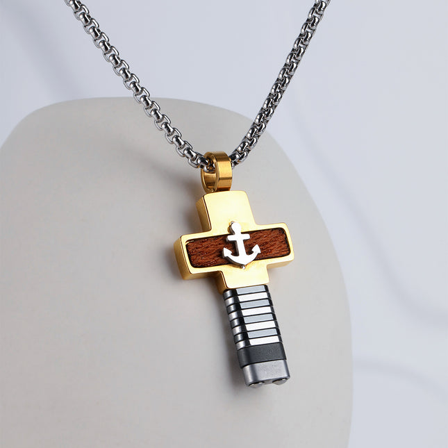 Collar Con Diseño Colgante De Cruz Bicolor De Estilo Hip-Hop De Acero Inoxidable