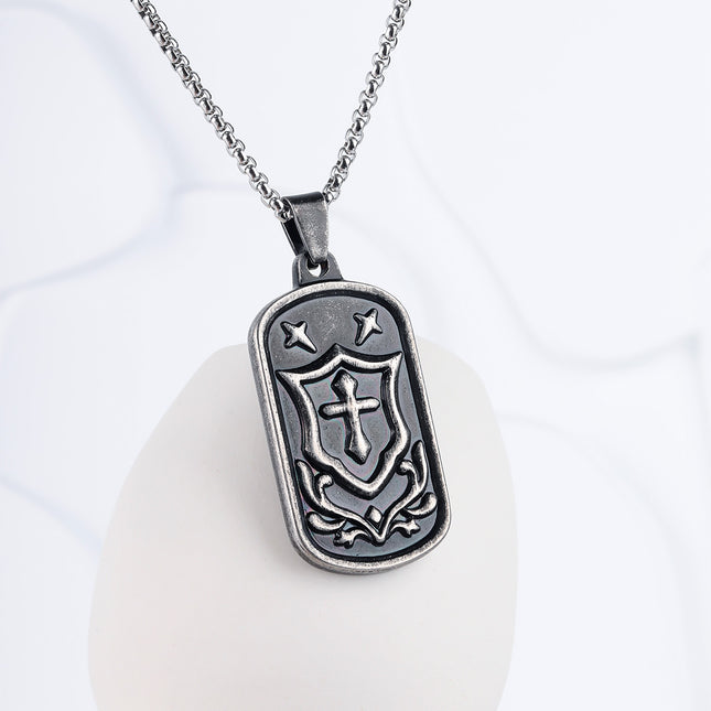 Collar Con Diseño Colgante De Escudo Cuadrado Vintage Para Hombre De Acero Inoxidable