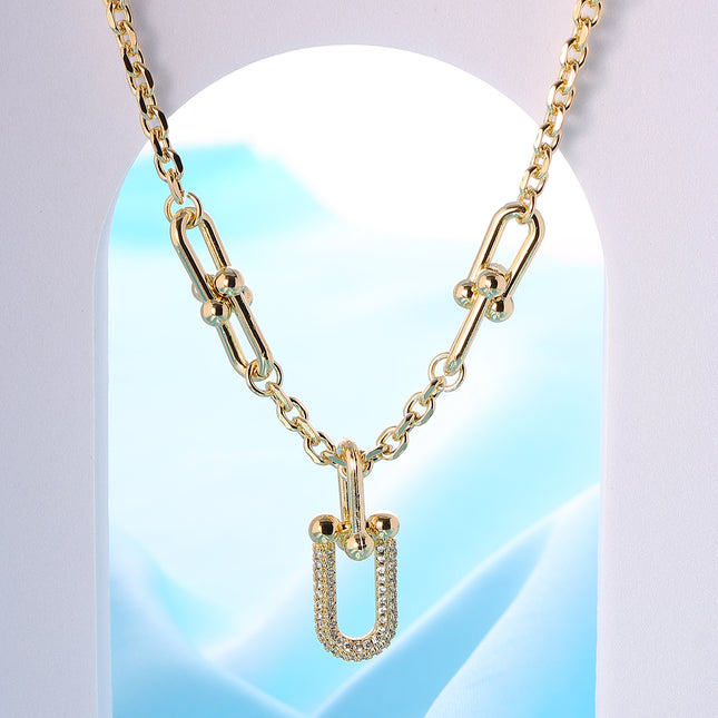 Collar De Cadena Colgante En Forma De Herradura  U Incrustado Con Circón