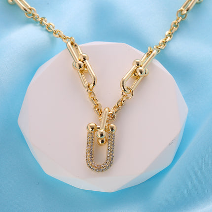 Collar De Cadena Colgante En Forma De Herradura  U Incrustado Con Circón
