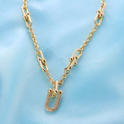 Collar De Cadena Colgante En Forma De Herradura  U Incrustado Con Circón