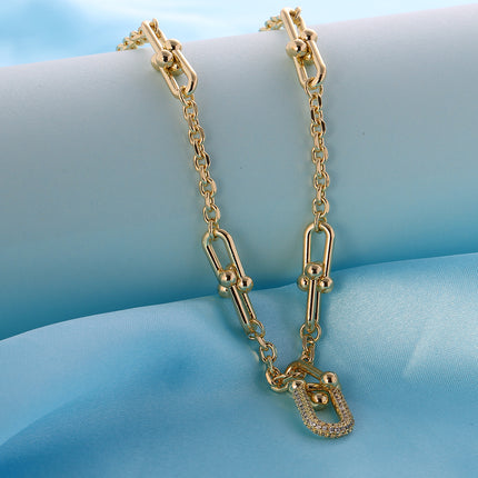 Collar De Cadena Colgante En Forma De Herradura  U Incrustado Con Circón