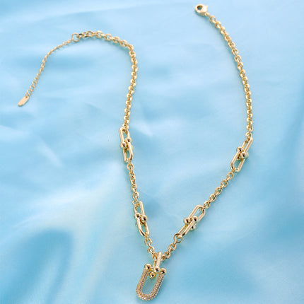 Collar De Cadena Colgante En Forma De Herradura  U Incrustado Con Circón
