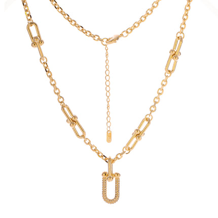 Collar De Cadena Colgante En Forma De Herradura  U Incrustado Con Circón