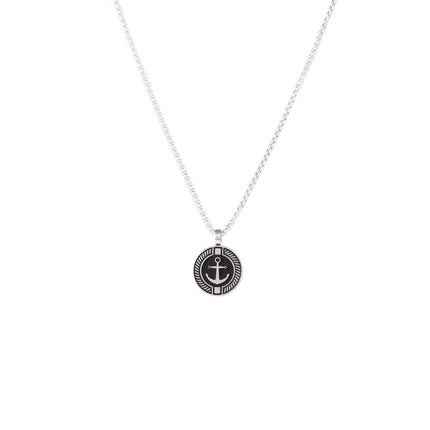 Collar Con Colgante Redondo De Barco Estilo Hip-Hop De Acero Inoxidable Chapado En Plata