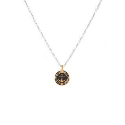 Collar Con Colgante Redondo De Barco Estilo Hip-Hop De Acero Inoxidable Chapado En Plata