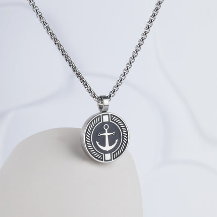 Collar Con Colgante Redondo De Barco Estilo Hip-Hop De Acero Inoxidable Chapado En Plata