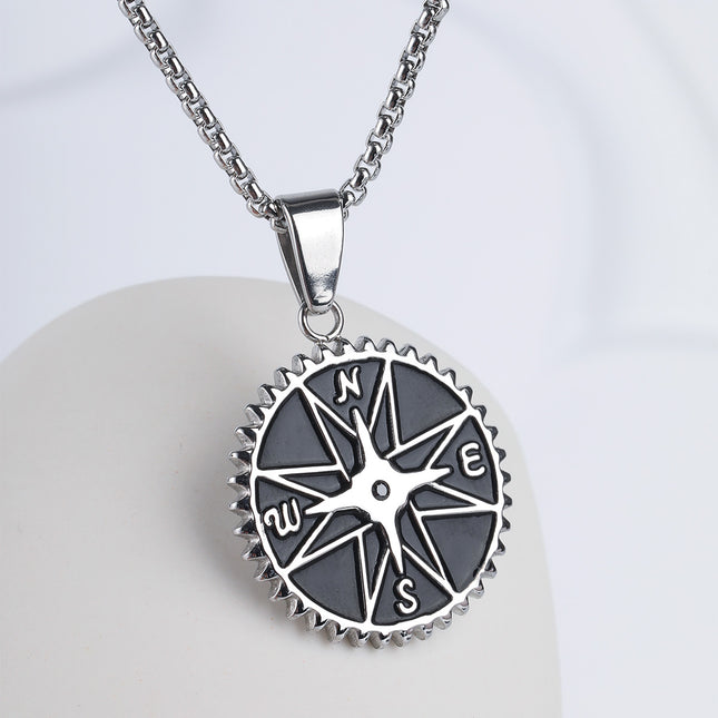 Collar Con Diseño Colgante Vintage De Brújula Para Hombre De Acero Inoxidable