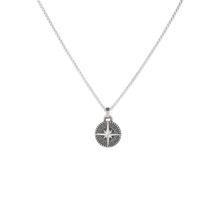 Collar Con Diseño Colgante Redondo De Brújula Para Hombre De Acero Inoxidable