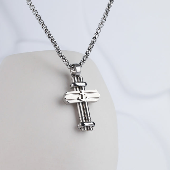 Collar Con Diseño Colgante De Cruz Para Hombre Moda Y Estilo De Acero Inoxidable
