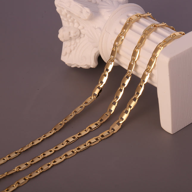 Collar De Estilo Nariz De Cerdo Chapado En Oro 14K, Cadenas Diseño Plano