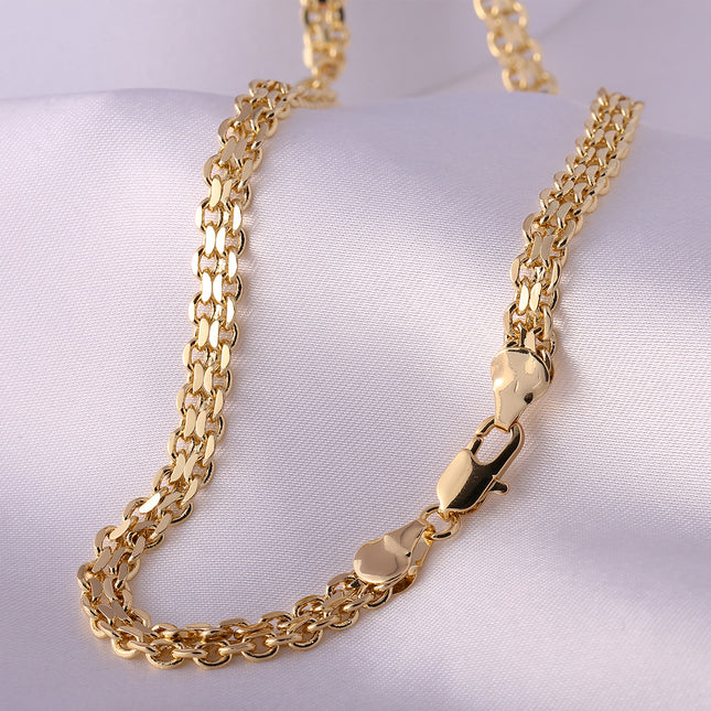 Collar Con Diseño Inversa Y Directa Estilo Hip Hop Cadena Para Hombre De Cobre Chapado En Oro 14K