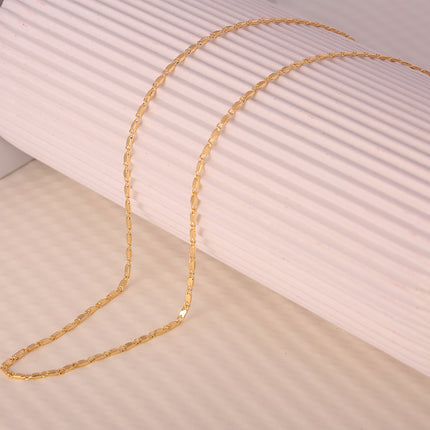 Collar Fino De Cobre Chapado En Oro 14K Para Mujer, Cadena Plana Y Elegante