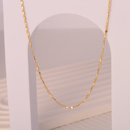 Collar Fino De Cobre Chapado En Oro 14K Para Mujer, Cadena Plana Y Elegante