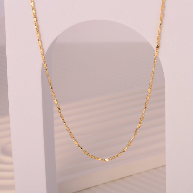 Collar Fino De Cobre Chapado En Oro 14K Para Mujer, Cadena Plana Y Elegante